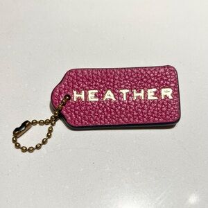 Coach with name Heather Fuchsia Leather Keychain with Gold Chain